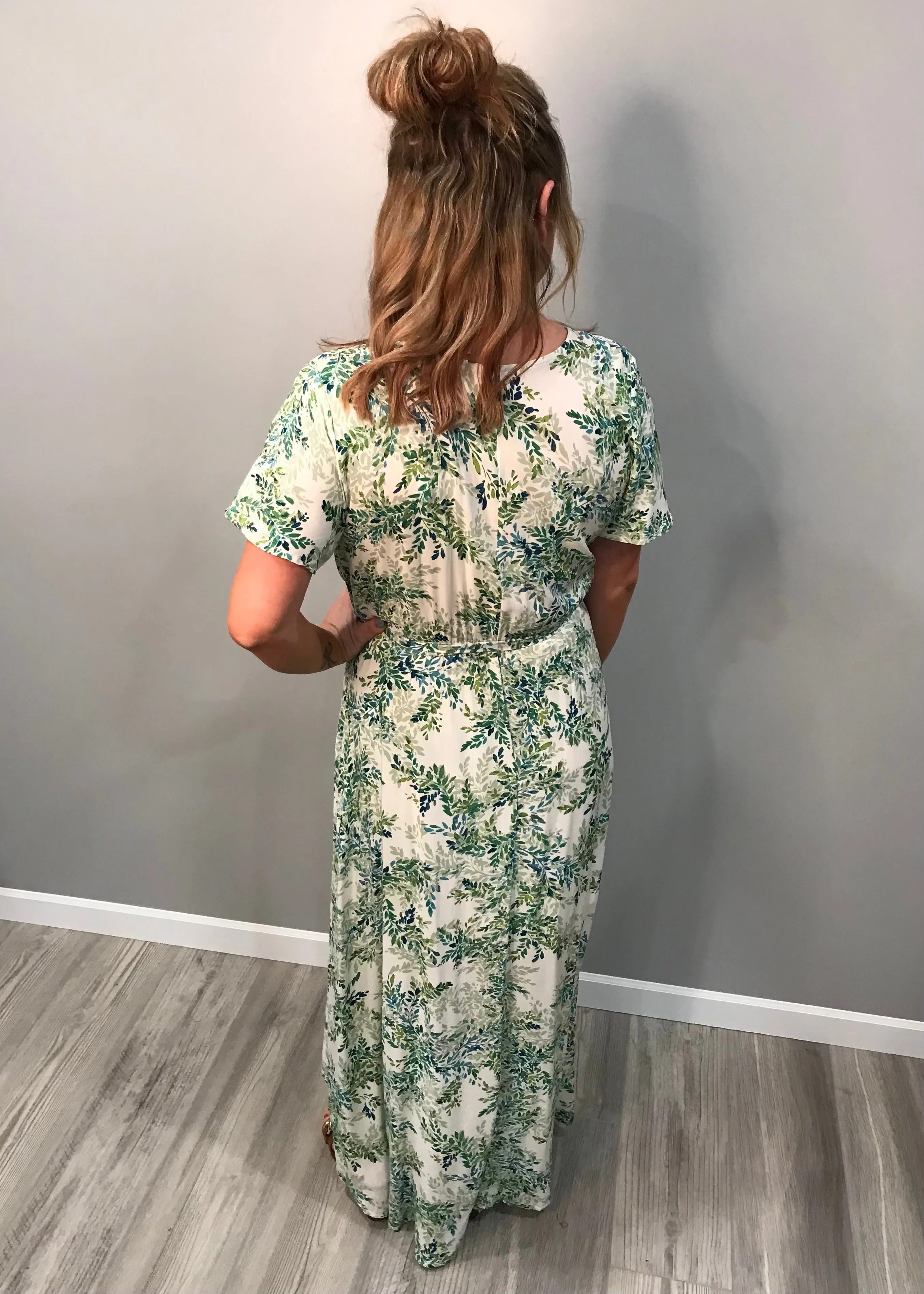 Green Floral Faux Wrap Dress