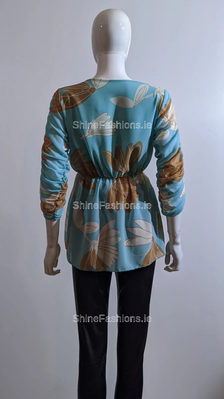 Green Floral Wrap Front Top