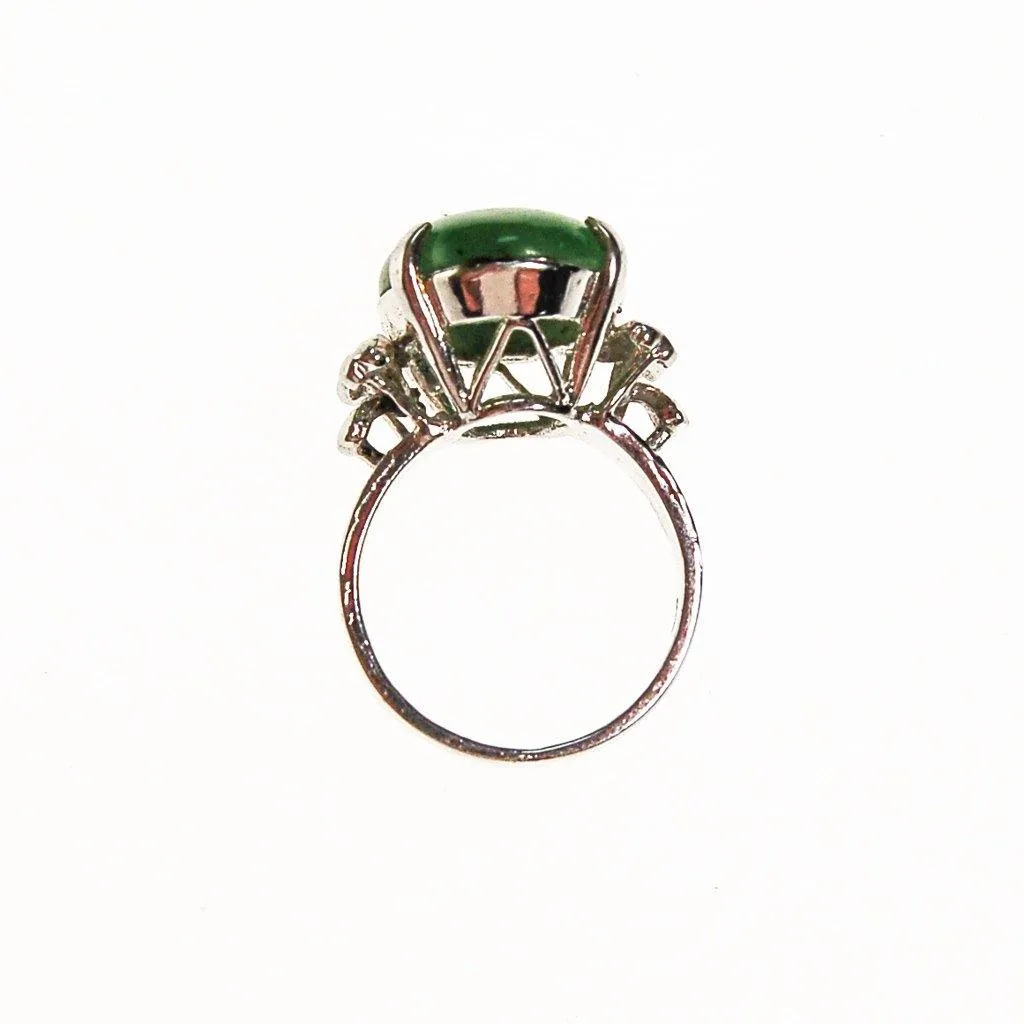 Green Jade Statement Ring, Sterling Silver