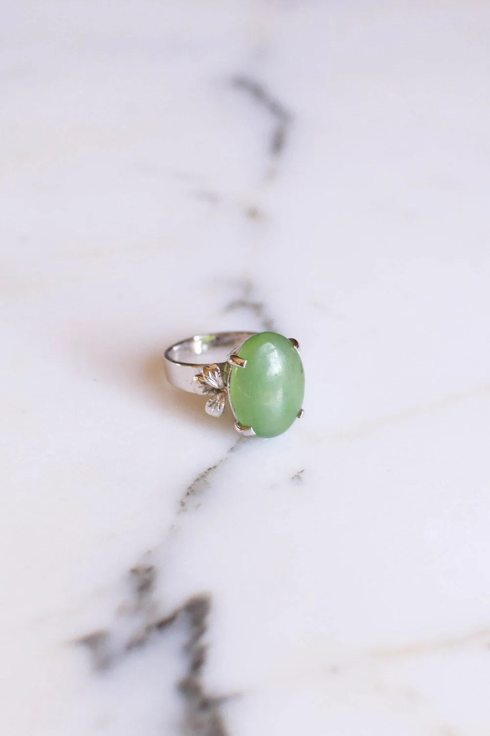 Green Jade Statement Ring, Sterling Silver