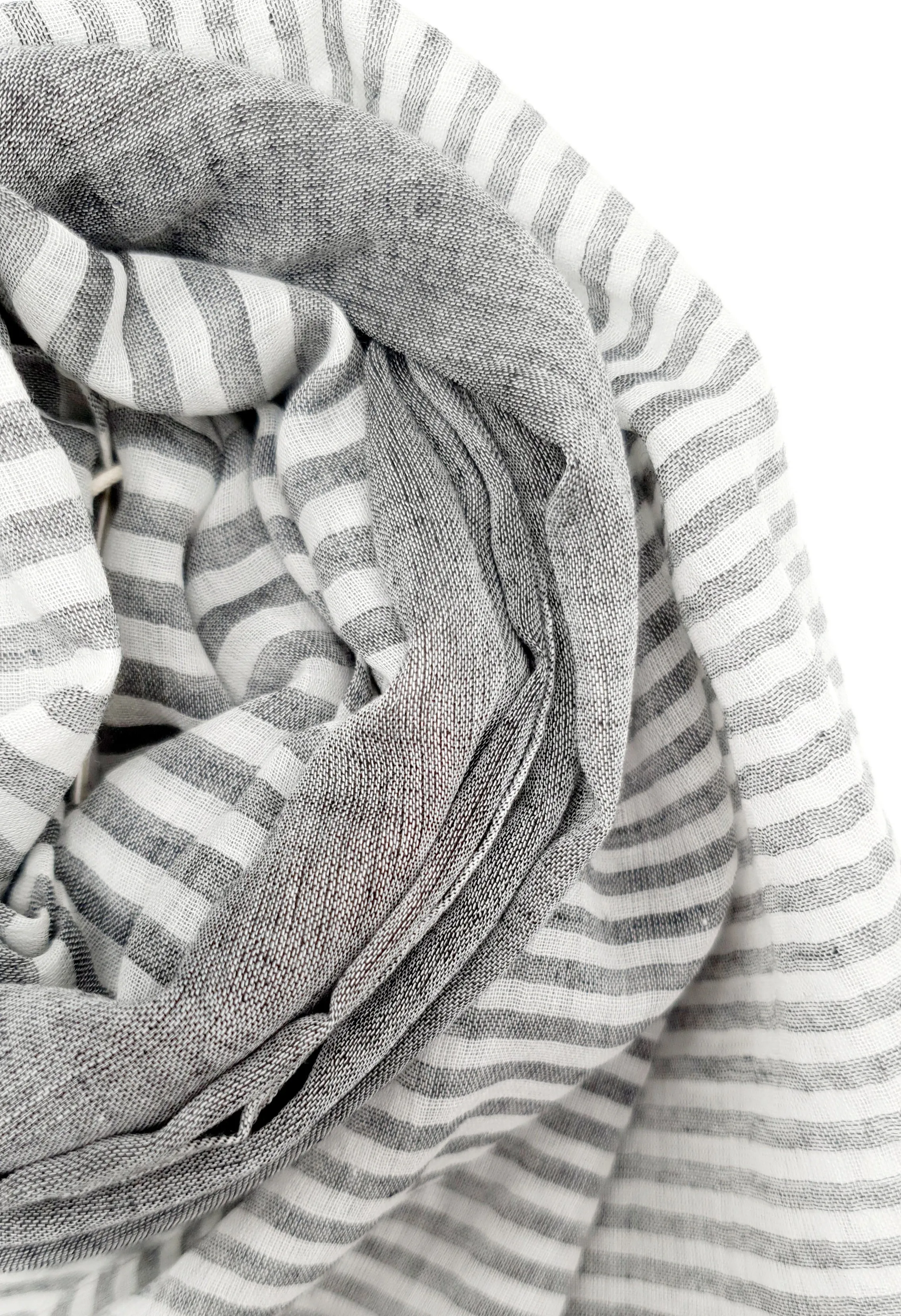 Grey Stripy Pom Pom Scarf