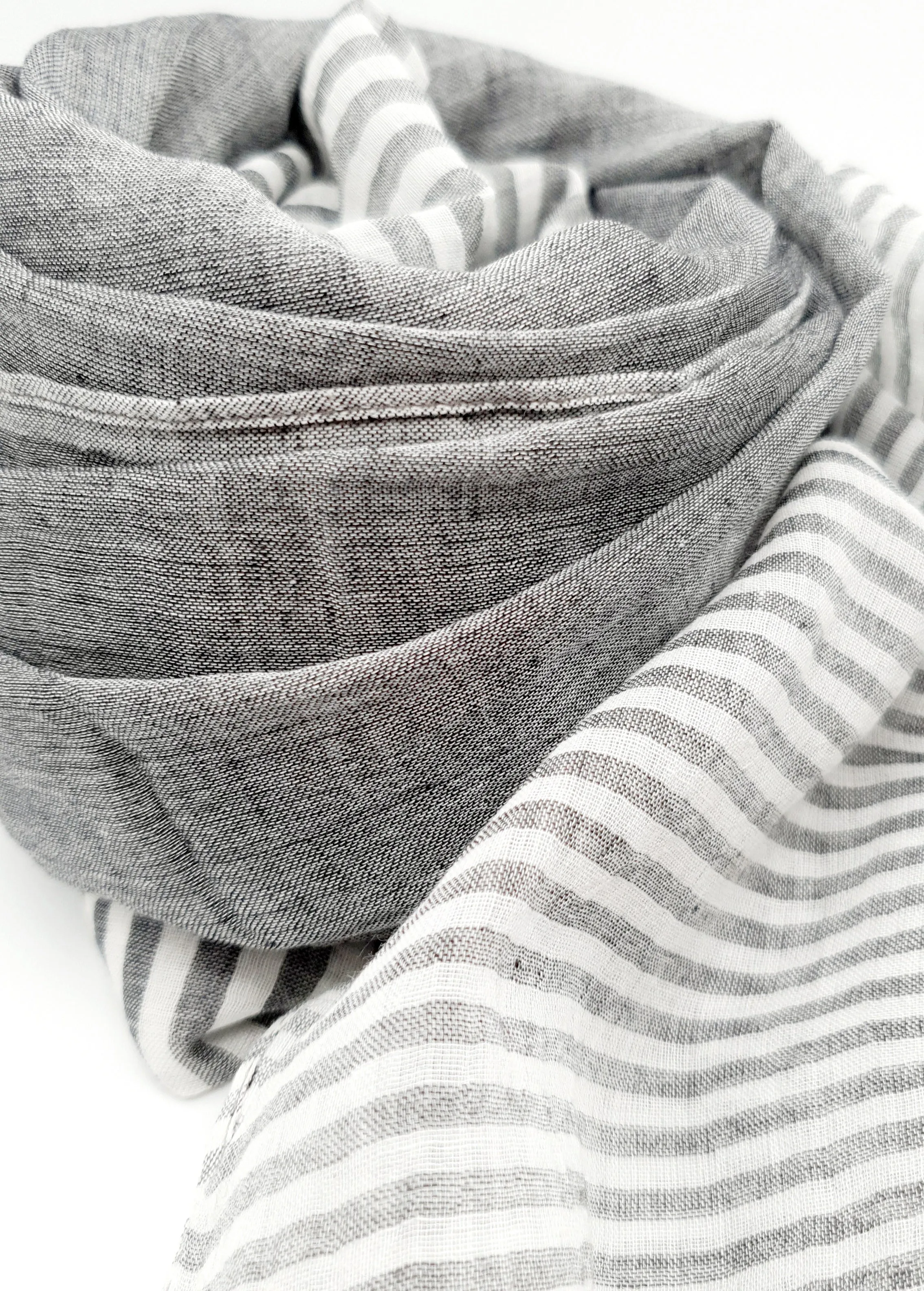 Grey Stripy Pom Pom Scarf