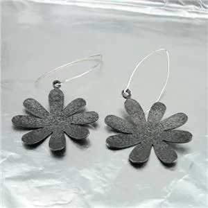 Hadar Designers Handmade Floral Oxidized Black Sterling Silver Earrings () SALE