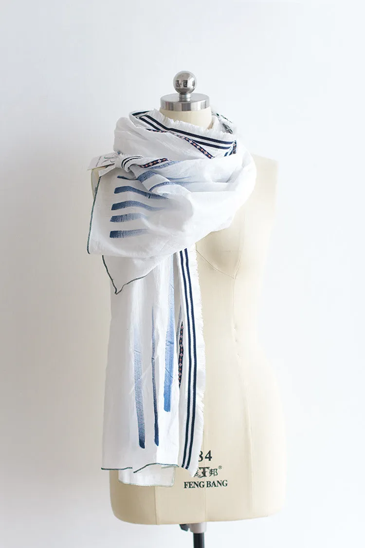Hand Painted Lightweight Cotton Scarves White