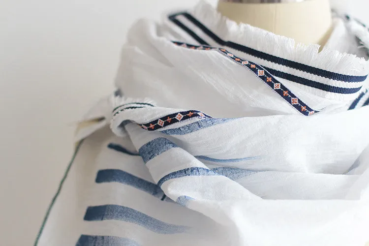 Hand Painted Lightweight Cotton Scarves White