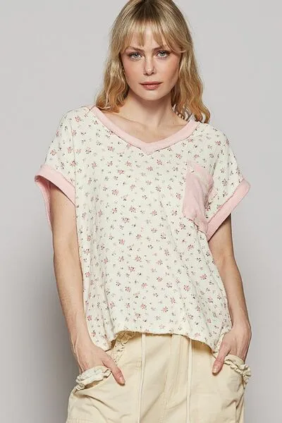Hazel Blues® |  POL Floral V-Neck Short Sleeve T-Shirt