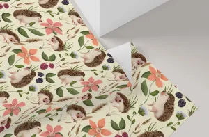 Hedgehog Floral Wrapping Paper in BUTTERCUP