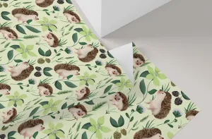 Hedgehog Floral Wrapping Paper in SAGE