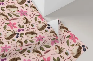 Hedgehog Floral Wrapping Paper in STRAWBERRY