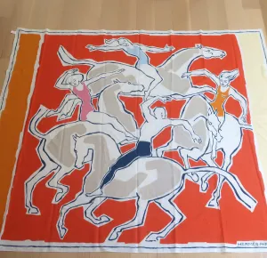 Hermes Bain Choregraphie Equestre Pareo Scarf Orange/Yellow Cotton