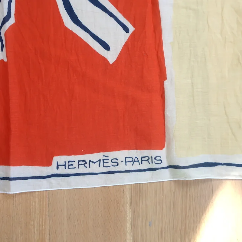 Hermes Bain Choregraphie Equestre Pareo Scarf Orange/Yellow Cotton