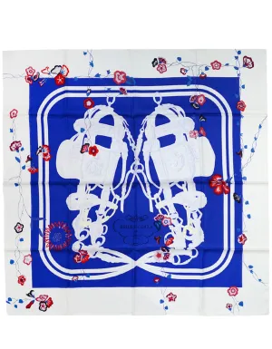 Hermes Blue/White Brides Fleuries 90cm Silk Scarf