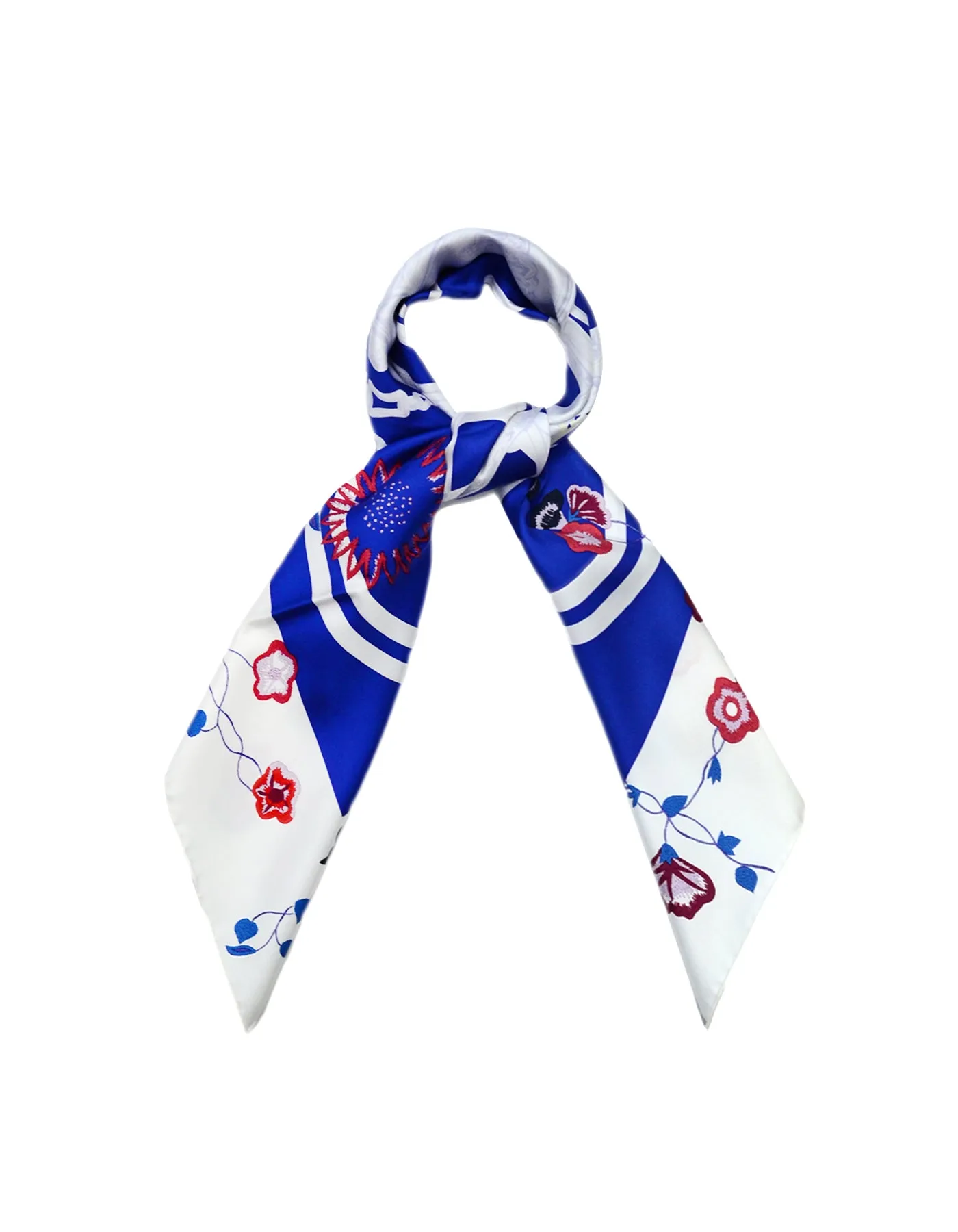 Hermes Blue/White Brides Fleuries 90cm Silk Scarf