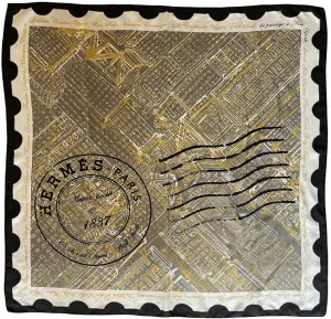Hermes COLLECTORS Black/White/Gold De Passage a New York 90cm Silk Scarf