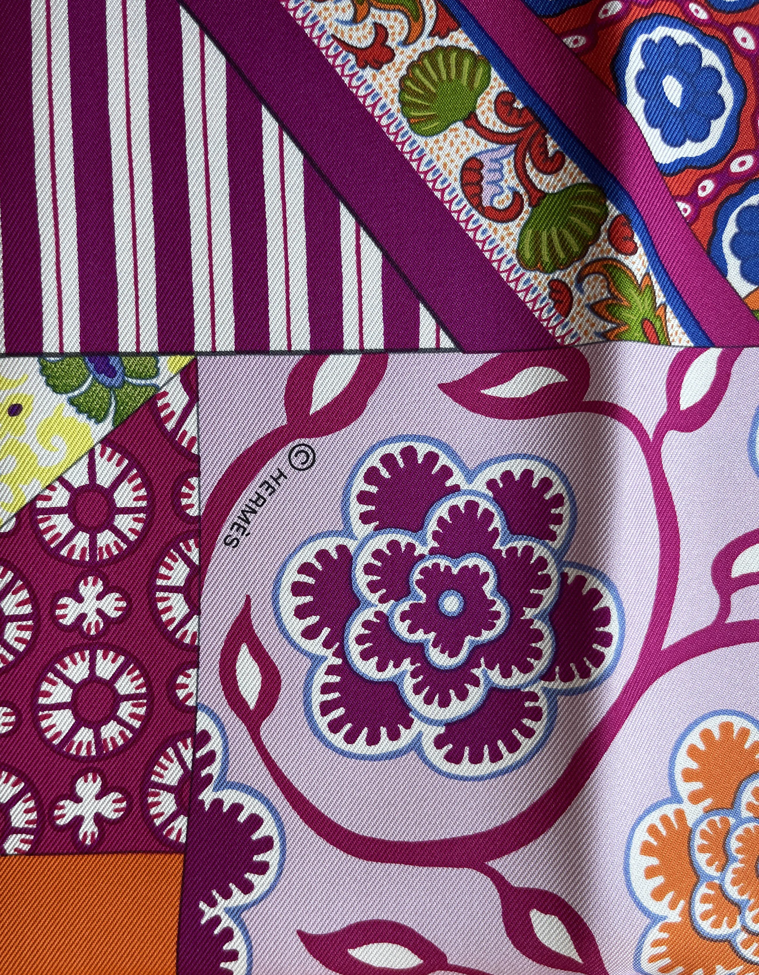 Hermes Fuchsia L'Art du Sarasa 90cm Silk Scarf