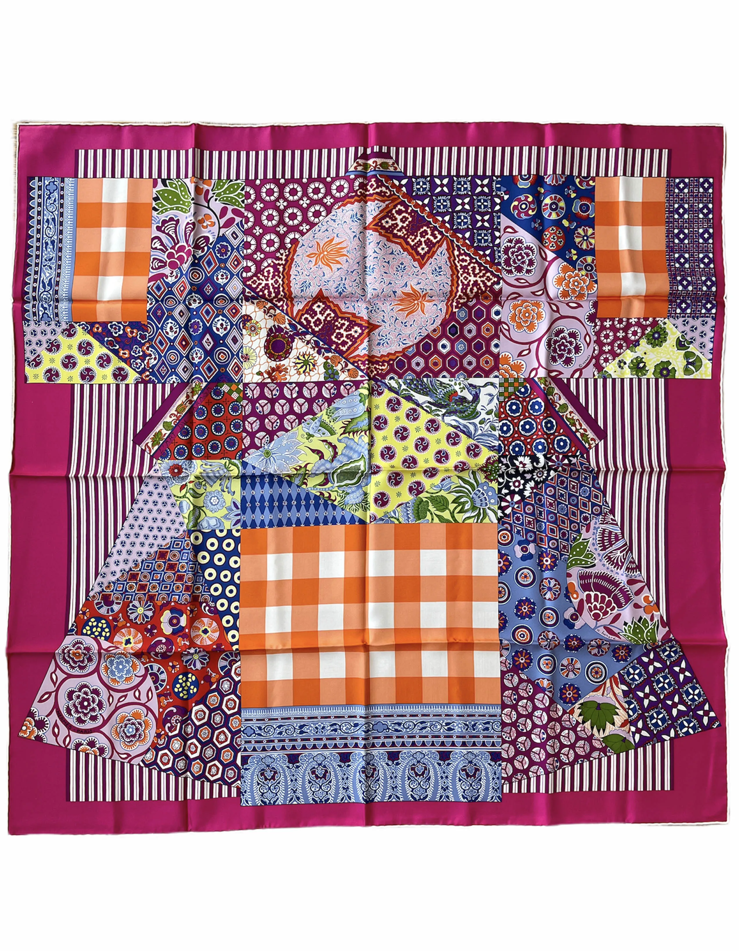 Hermes Fuchsia L'Art du Sarasa 90cm Silk Scarf