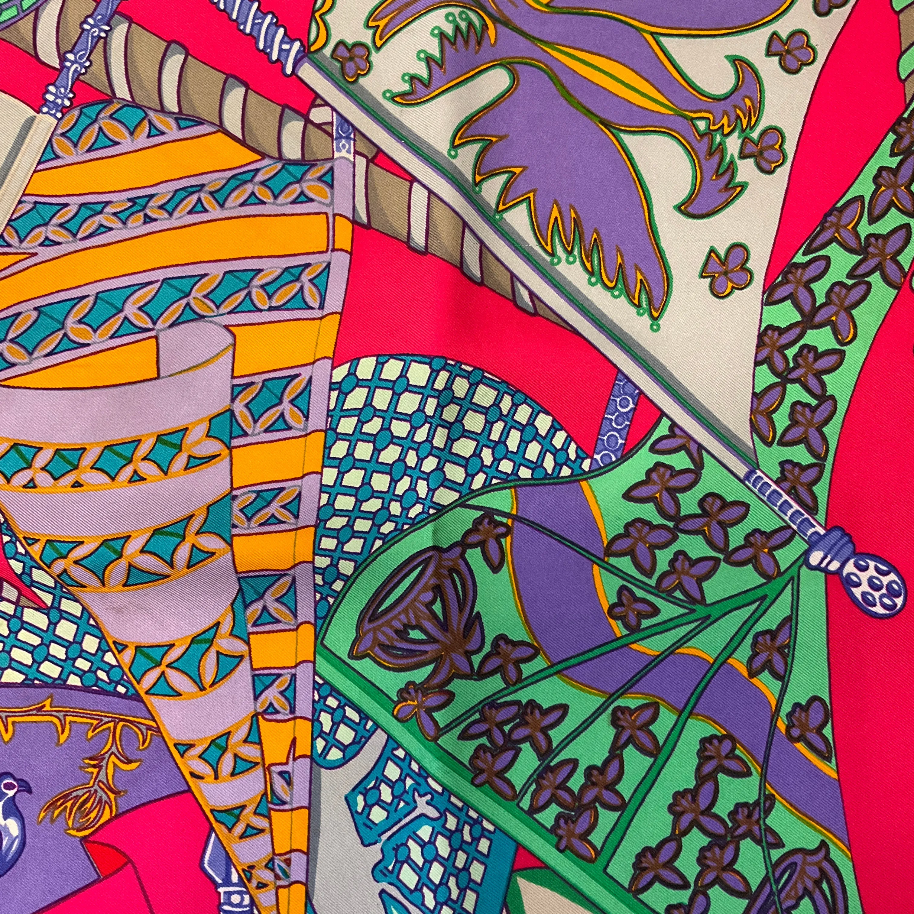 Hermes Magenta / Fuchsia Multi Etendards et Bannieres Print Square Silk Twill Scarf