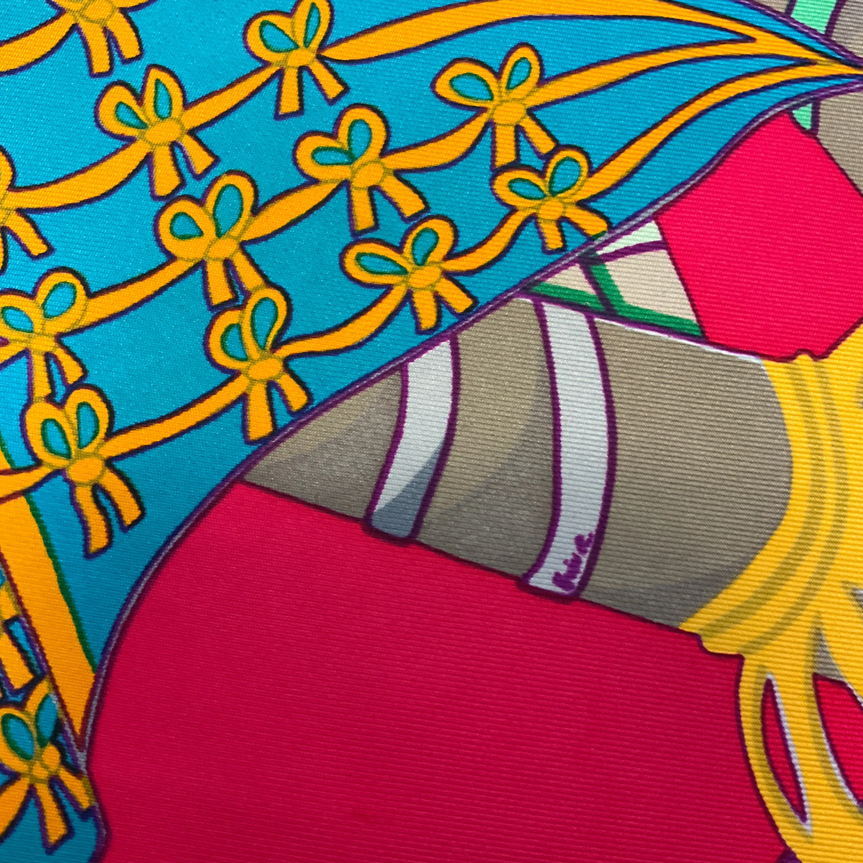 Hermes Magenta / Fuchsia Multi Etendards et Bannieres Print Square Silk Twill Scarf