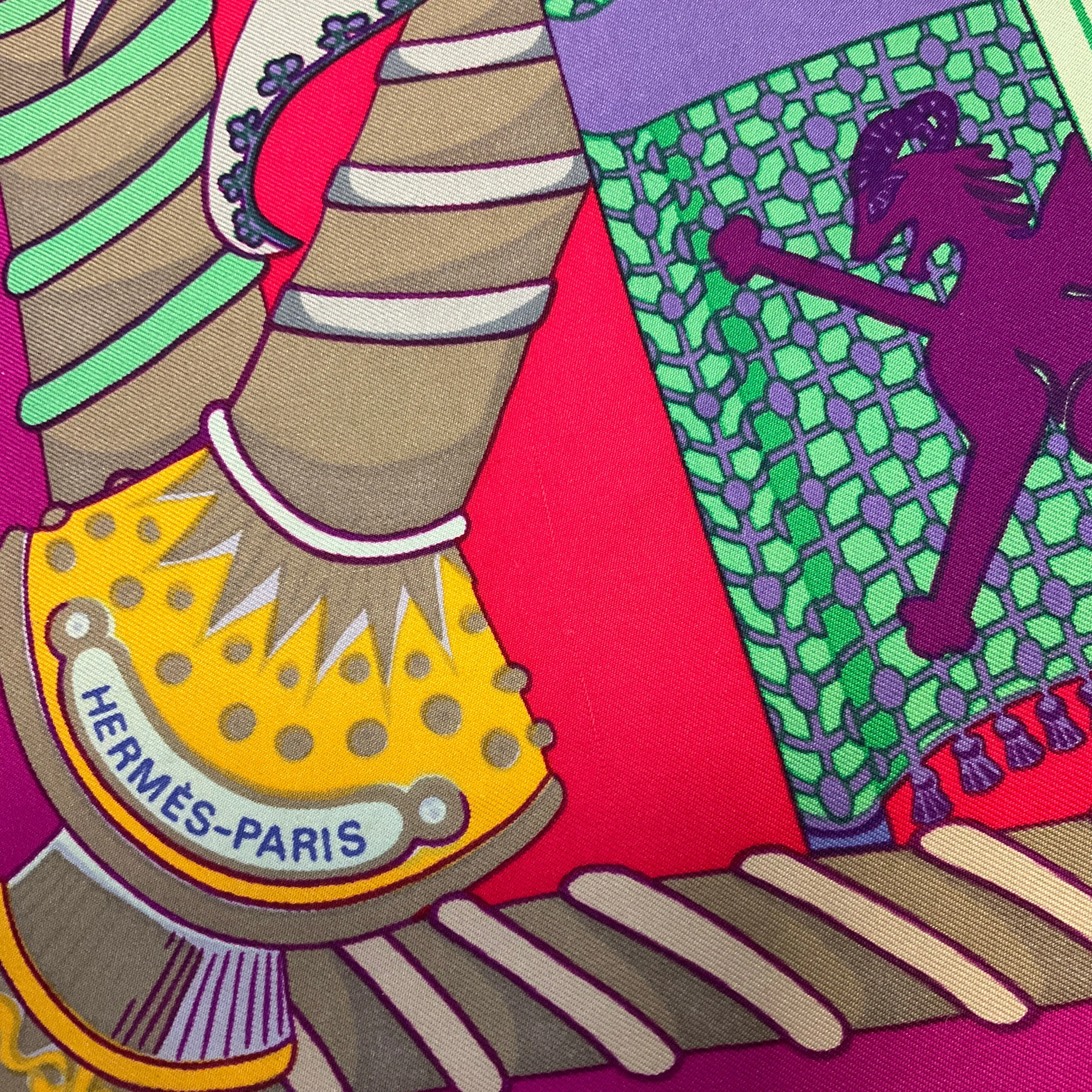 Hermes Magenta / Fuchsia Multi Etendards et Bannieres Print Square Silk Twill Scarf