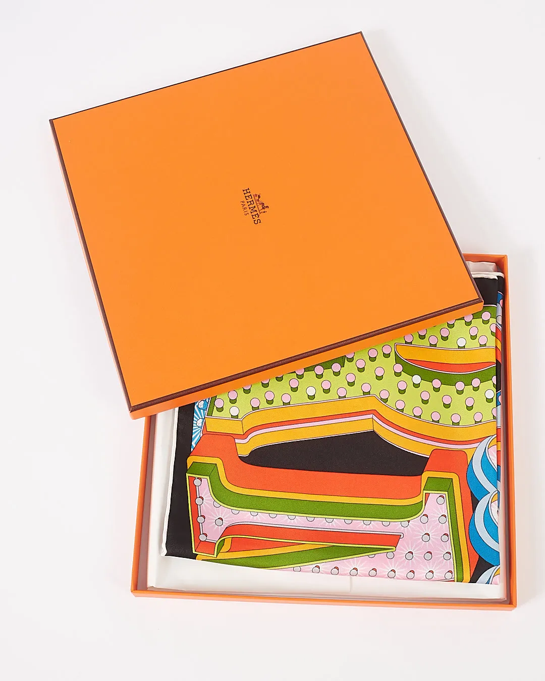 Hermes Multi Color Print Silk Square Neck Scarf