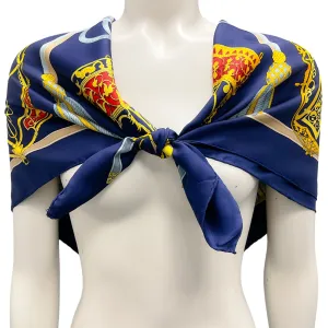 Hermes Navy Blue Multi Les Muserolles Print Square Silk Twill Scarf