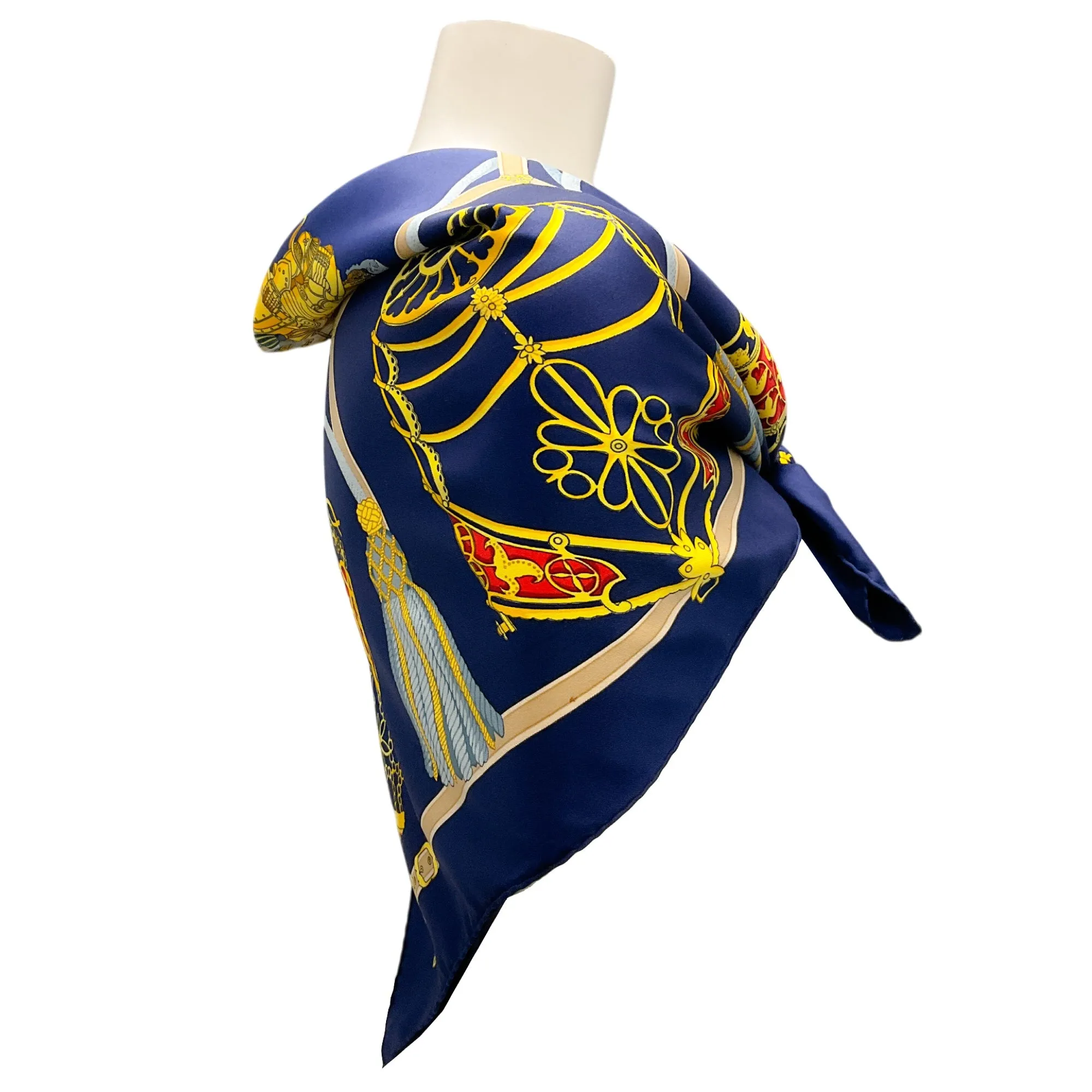 Hermes Navy Blue Multi Les Muserolles Print Square Silk Twill Scarf