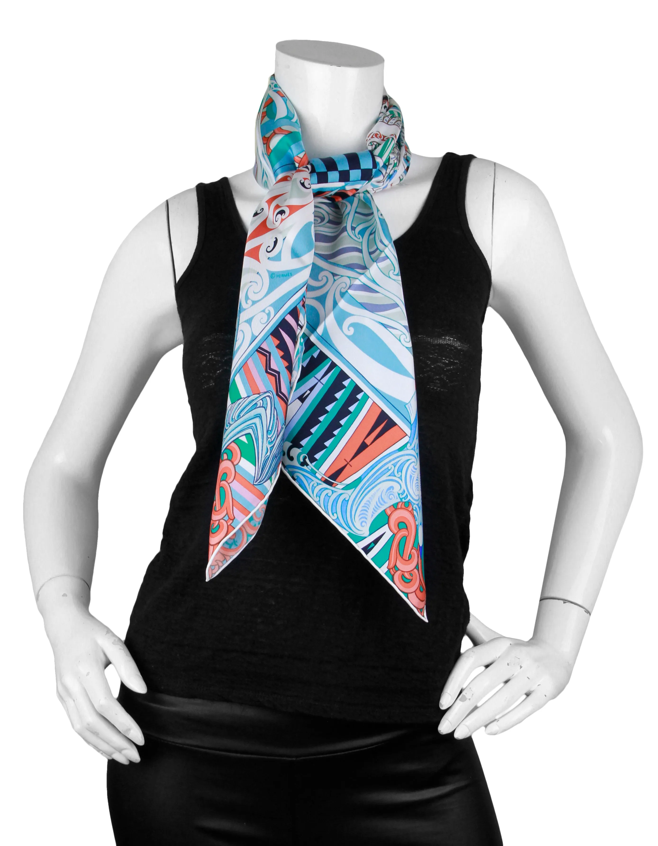 Hermes NEW Blue Kawa Ora 90cm Silk Scarf