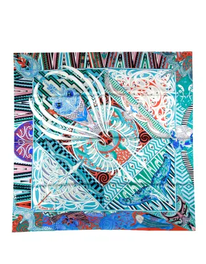 Hermes NEW Blue Kawa Ora 90cm Silk Scarf