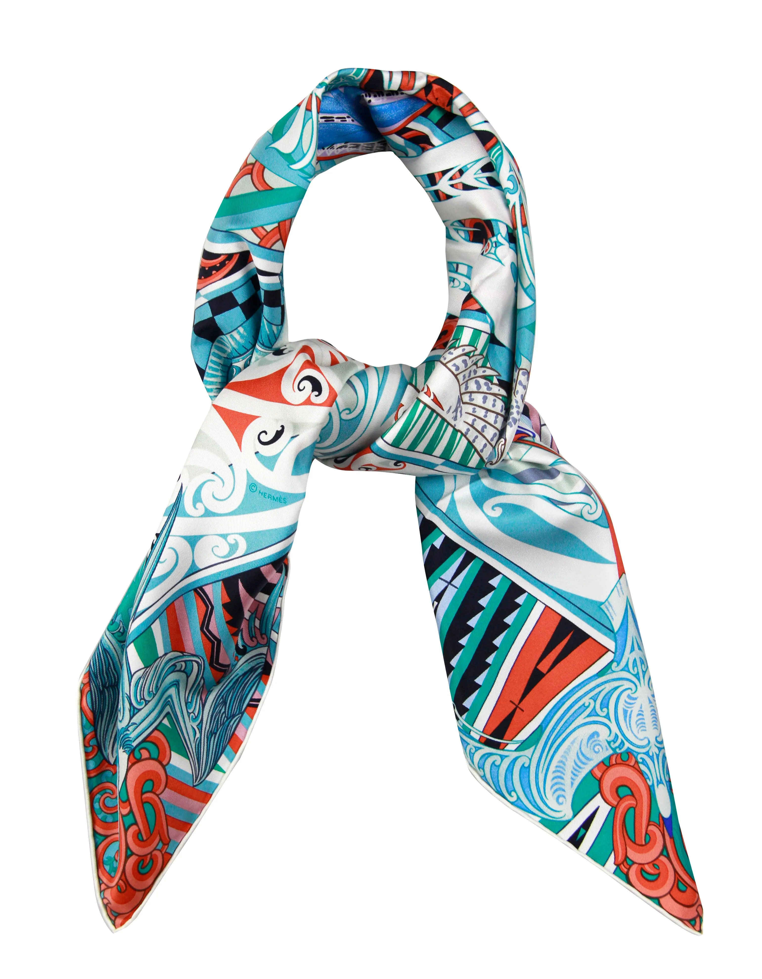 Hermes NEW Blue Kawa Ora 90cm Silk Scarf