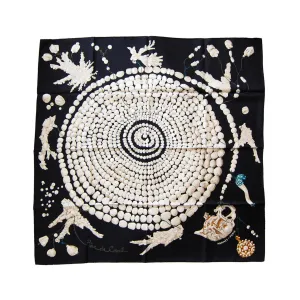Hermes Reve de Corail Black Cream Beige Silk Carre Scarf 90cm Grail