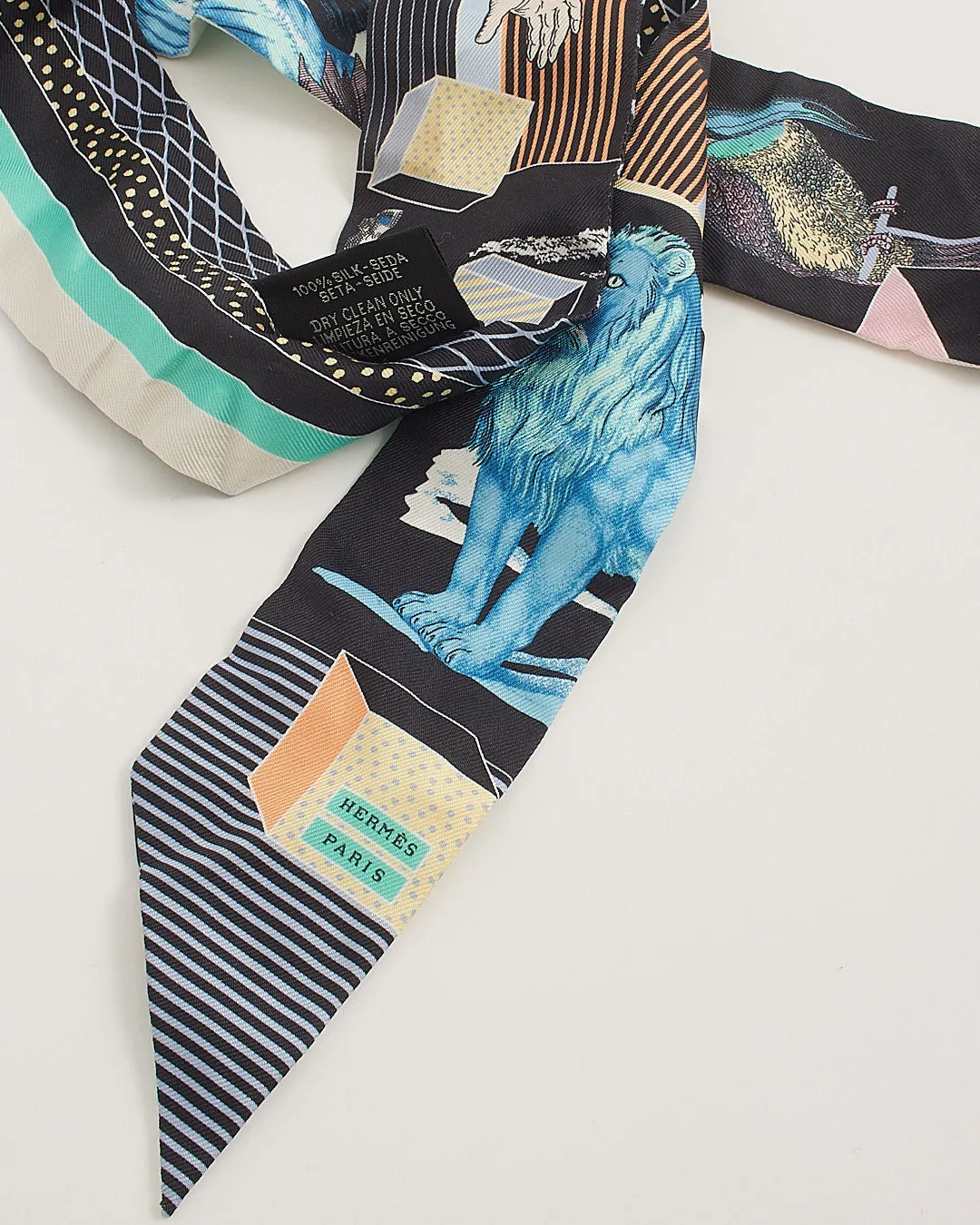 Hermès Black/ Multi Print Silk Twilly