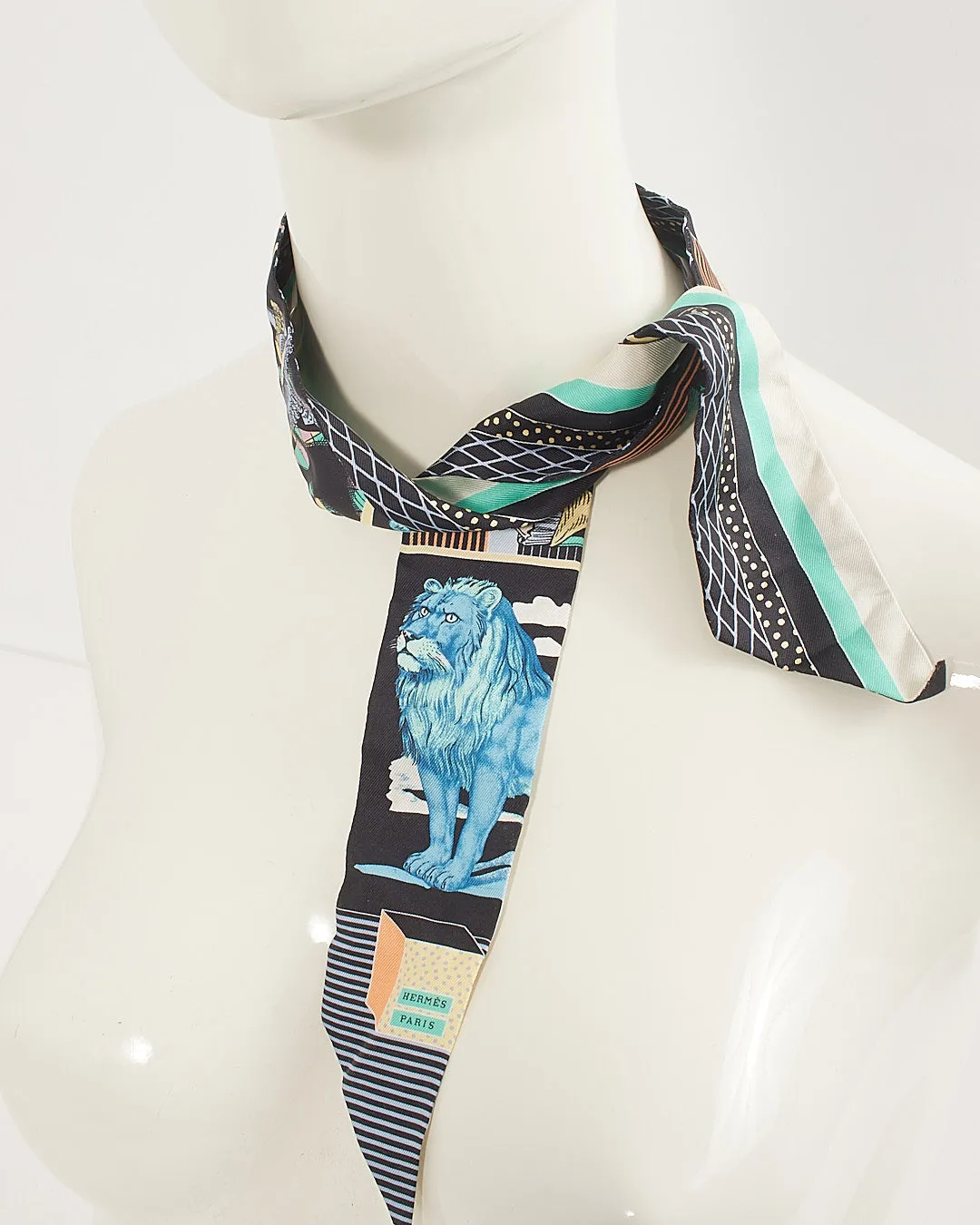 Hermès Black/ Multi Print Silk Twilly