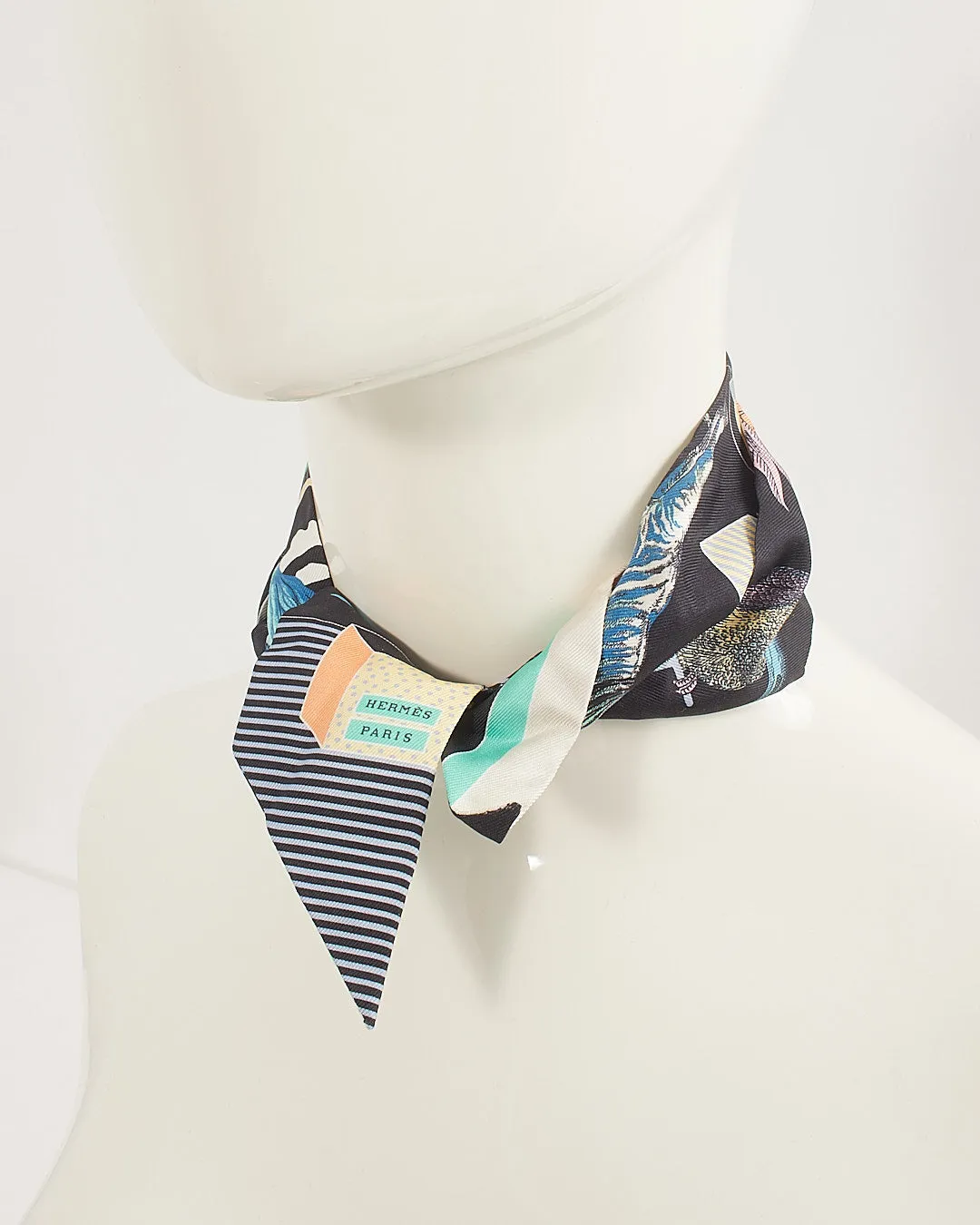 Hermès Black/ Multi Print Silk Twilly