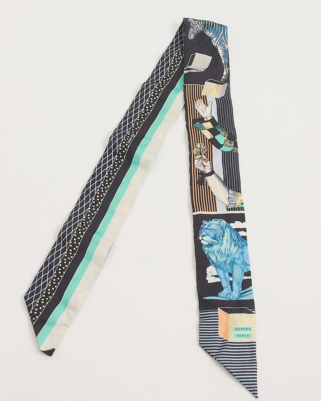Hermès Black/ Multi Print Silk Twilly