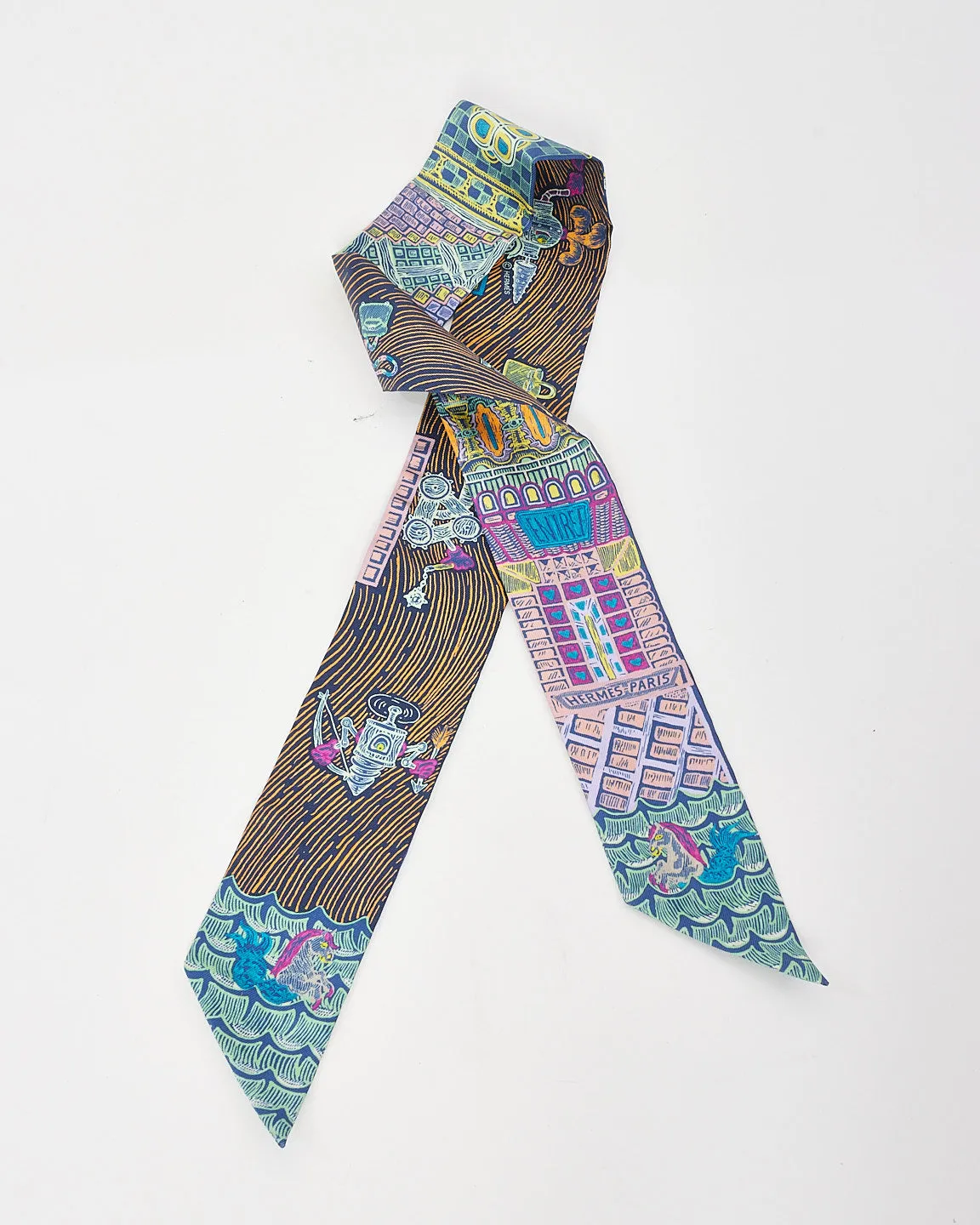 Hermès Blue & Purple Multi Super Silk Quest Twilly