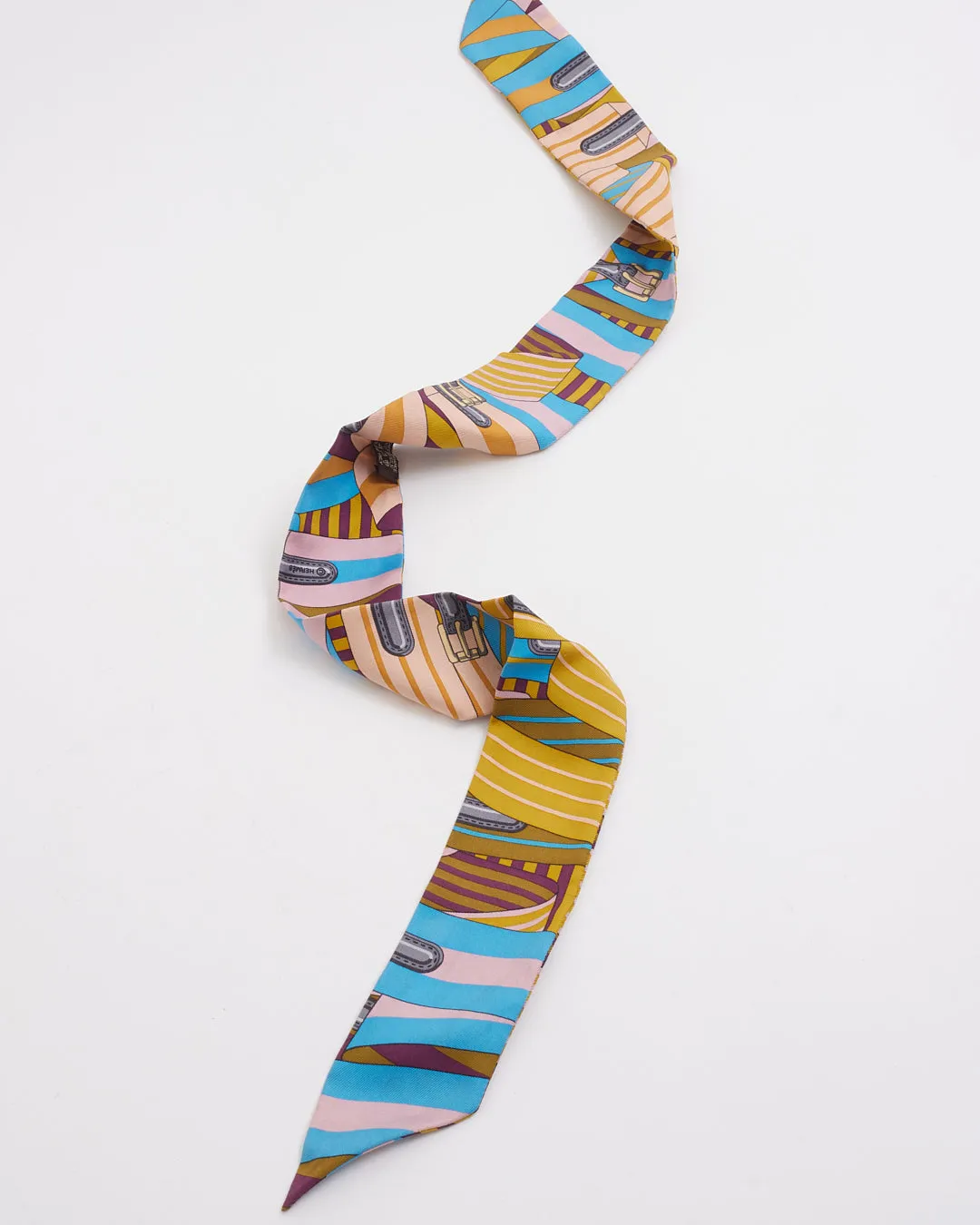 Hermès Multi Stripe Belt Buckle Print Silk Twilly