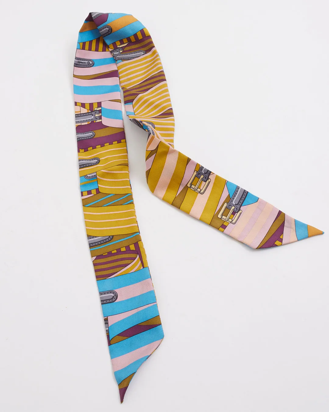 Hermès Multi Stripe Belt Buckle Print Silk Twilly