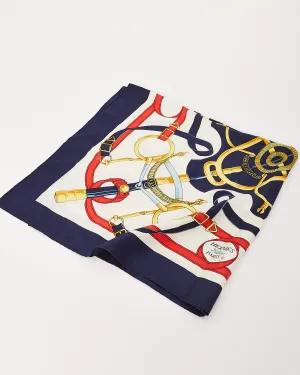 Hermès Navy & White Silk Eperon D'or Scarf