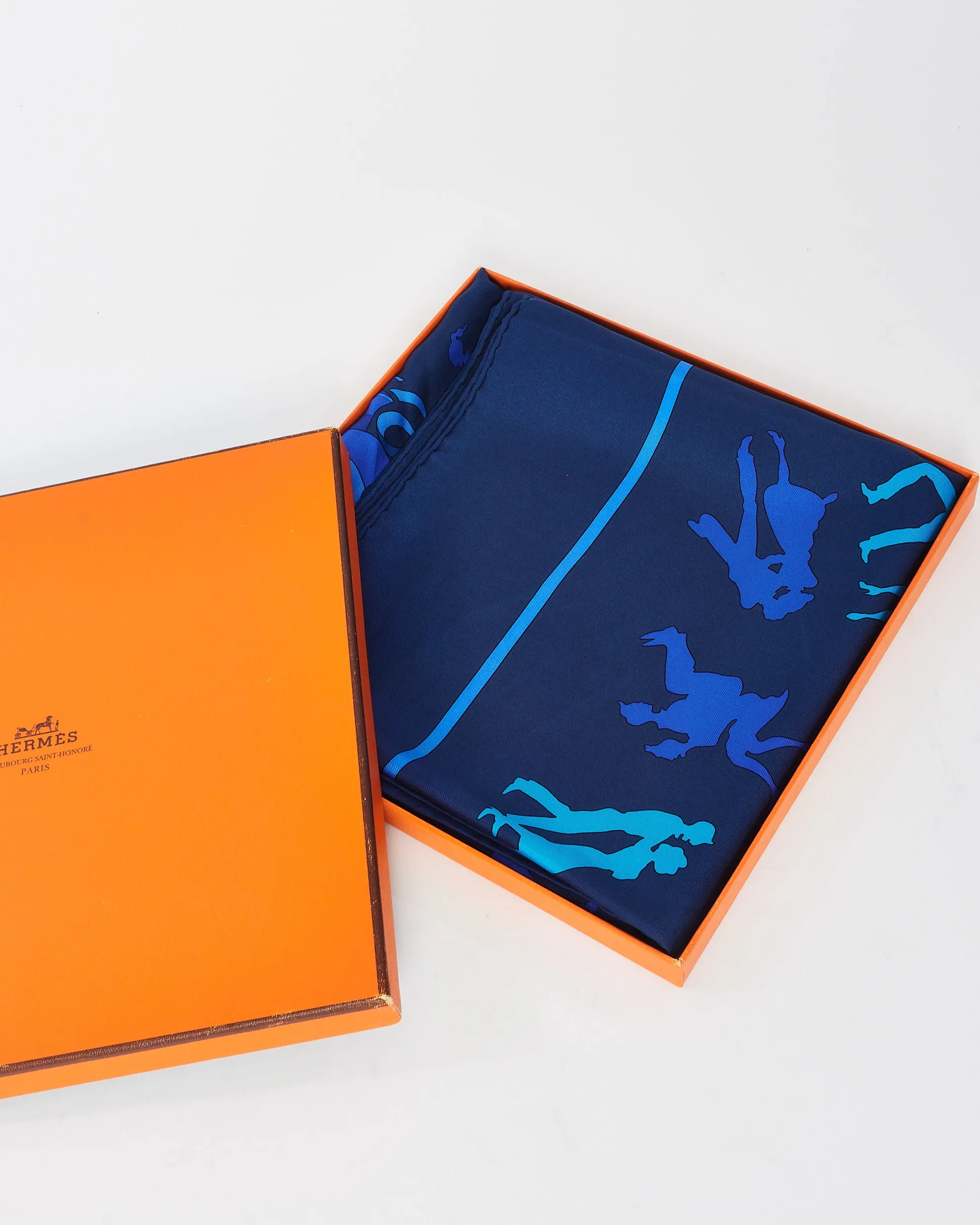 Hermès Navy Blue Swing "Jazz Motif" Silk Scarf