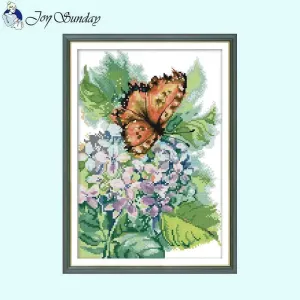 Hydrangea with Butterfly - DIY Floral Pattern Printed Cross Stitch