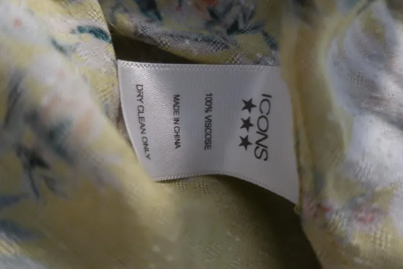 Icons Cha Cha Wrap Dress Yellow Floral Print Size Small Ruffle-Trim Short Sleeve