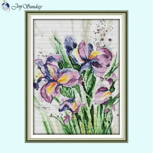 Iris Pattern Joy Sunday Floral Cross Stitch Kit