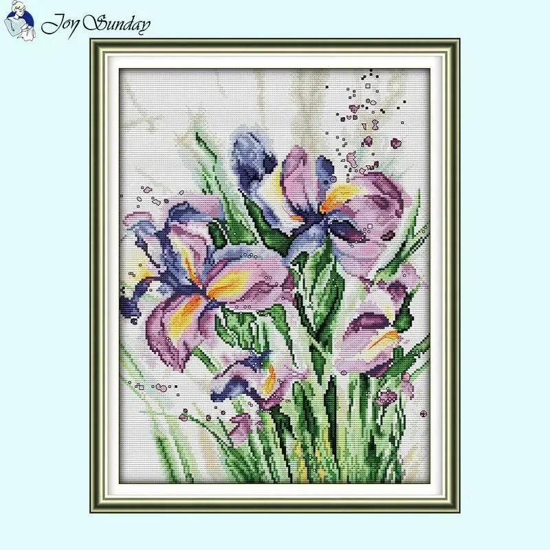 Iris Pattern Joy Sunday Floral Cross Stitch Kit