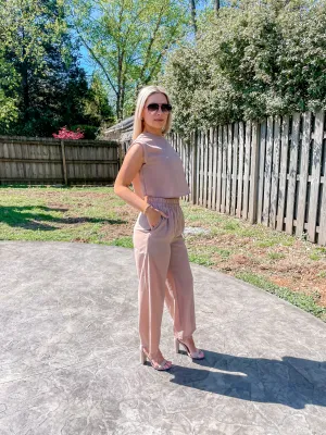 Jen High-Waisted Pants- Taupe