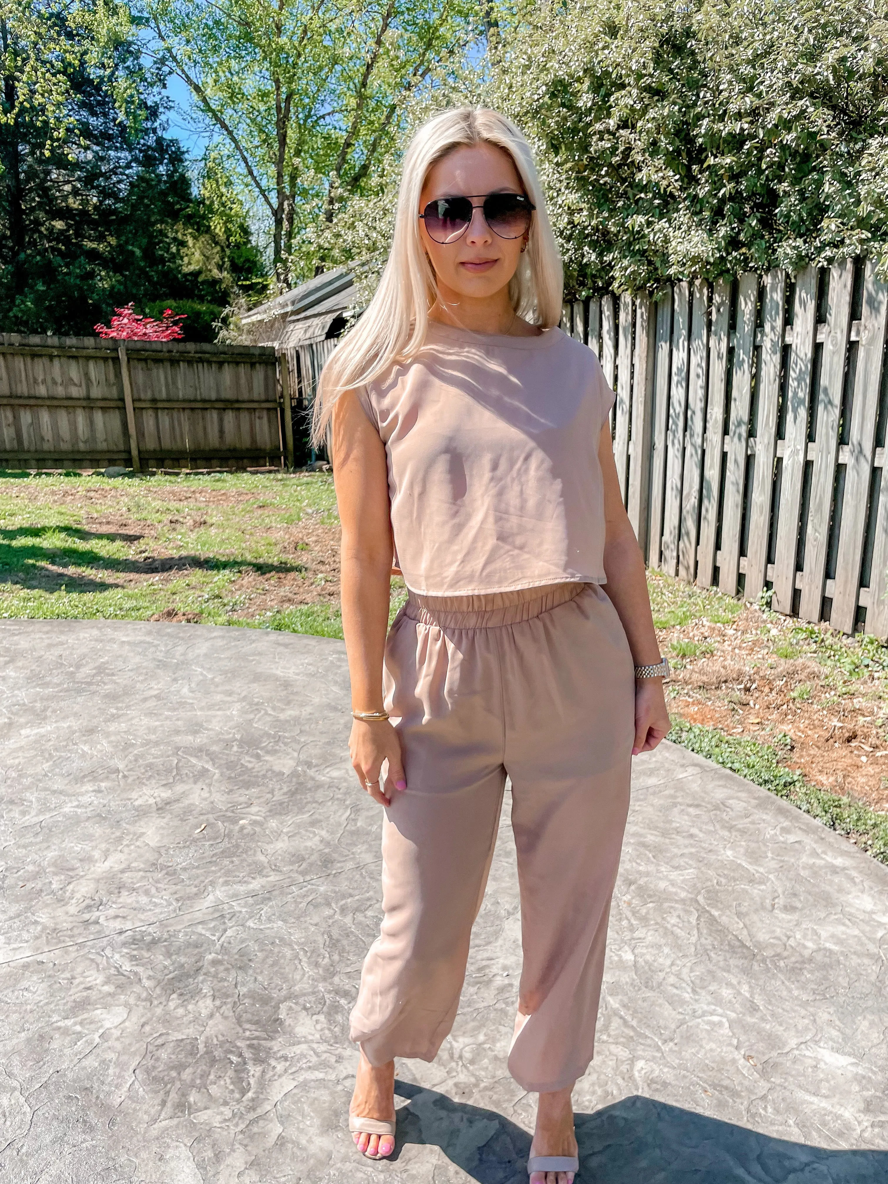 Jen High-Waisted Pants- Taupe