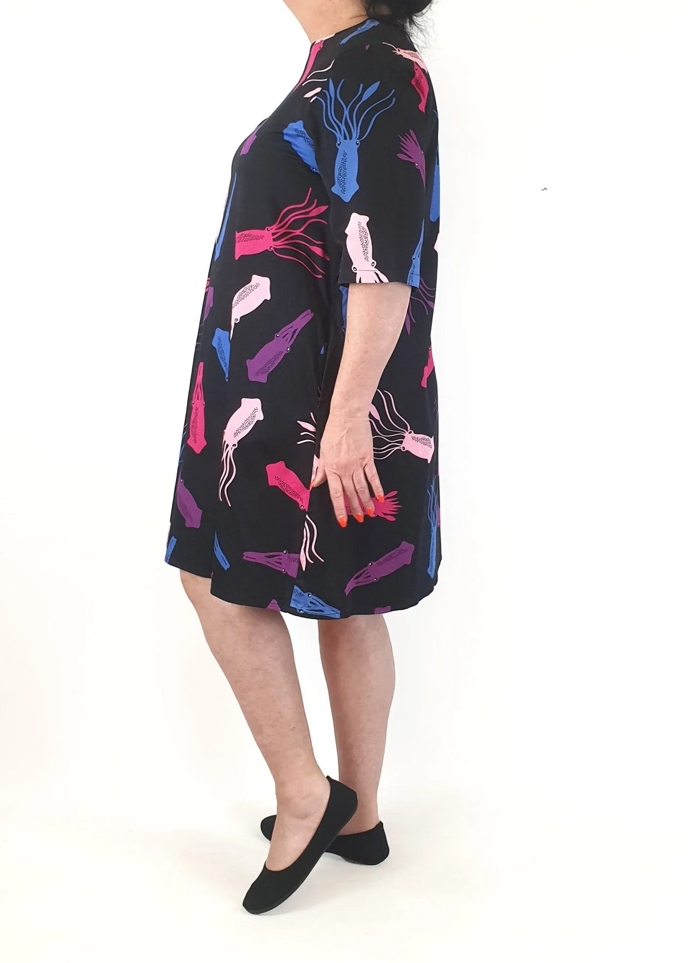 Jericho Road black squid print half sleeve dress size 18