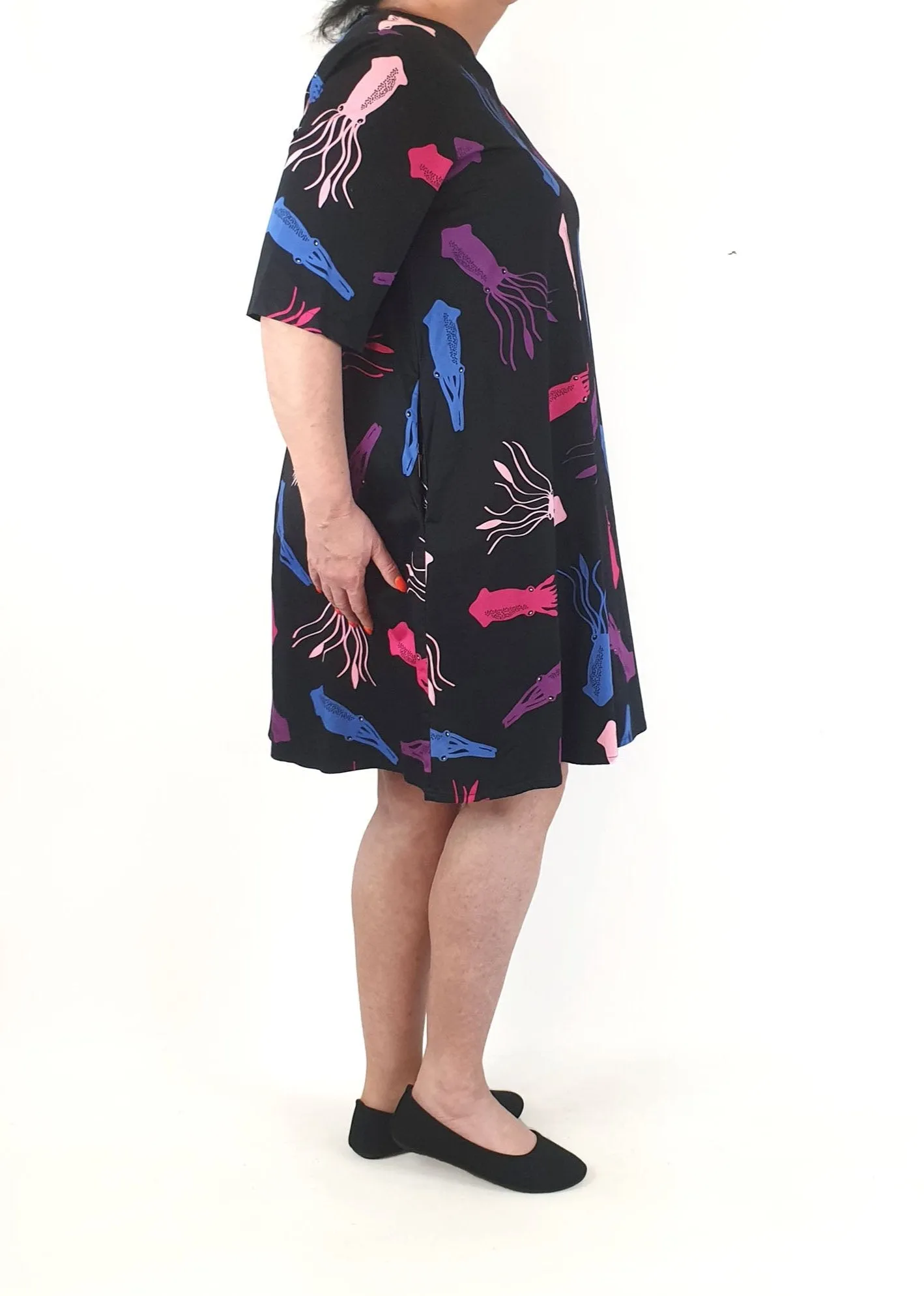 Jericho Road black squid print half sleeve dress size 18