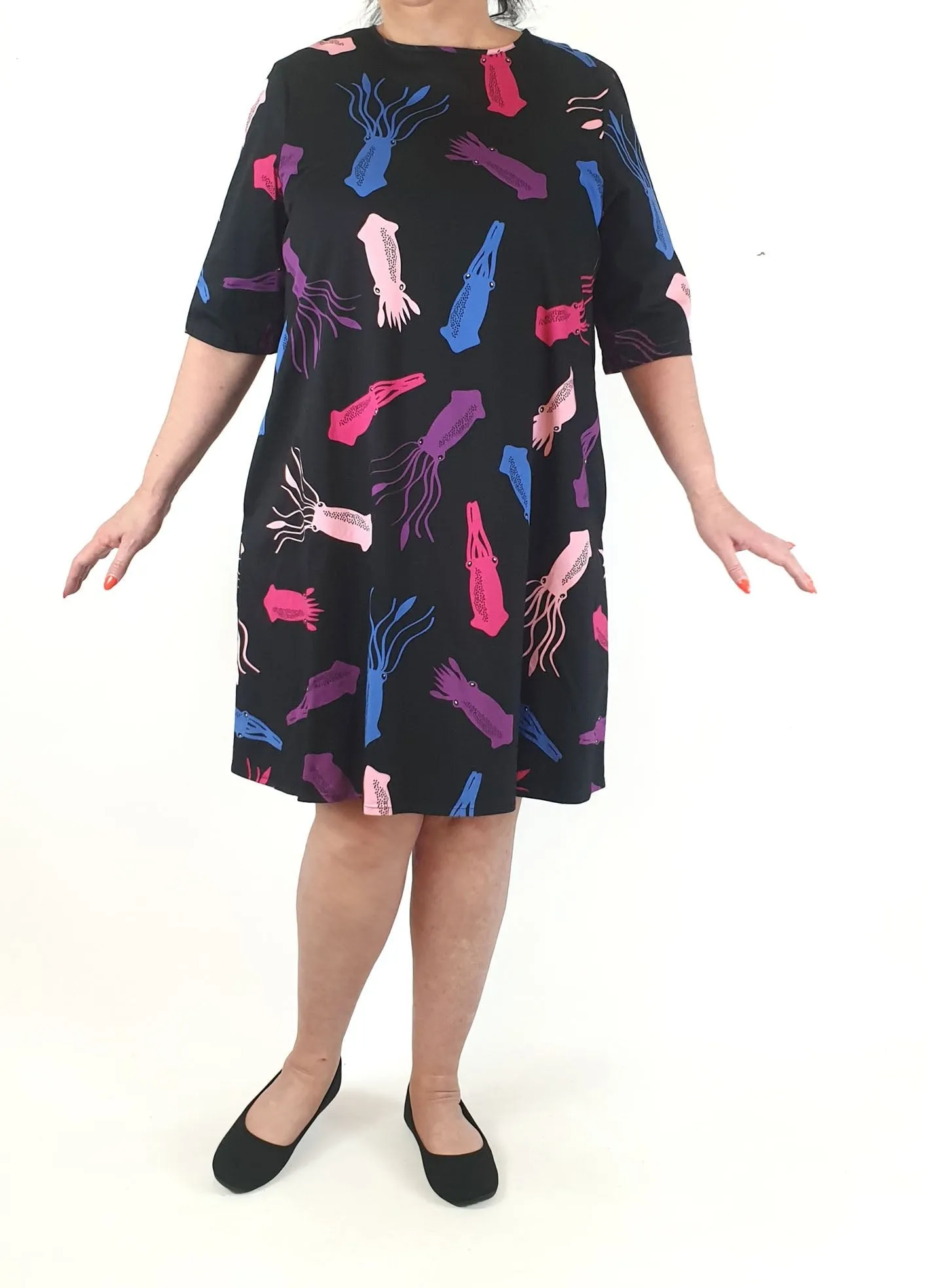 Jericho Road black squid print half sleeve dress size 18