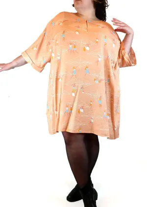 Jericho Road peach linen mix boxy dress with cute print size 20