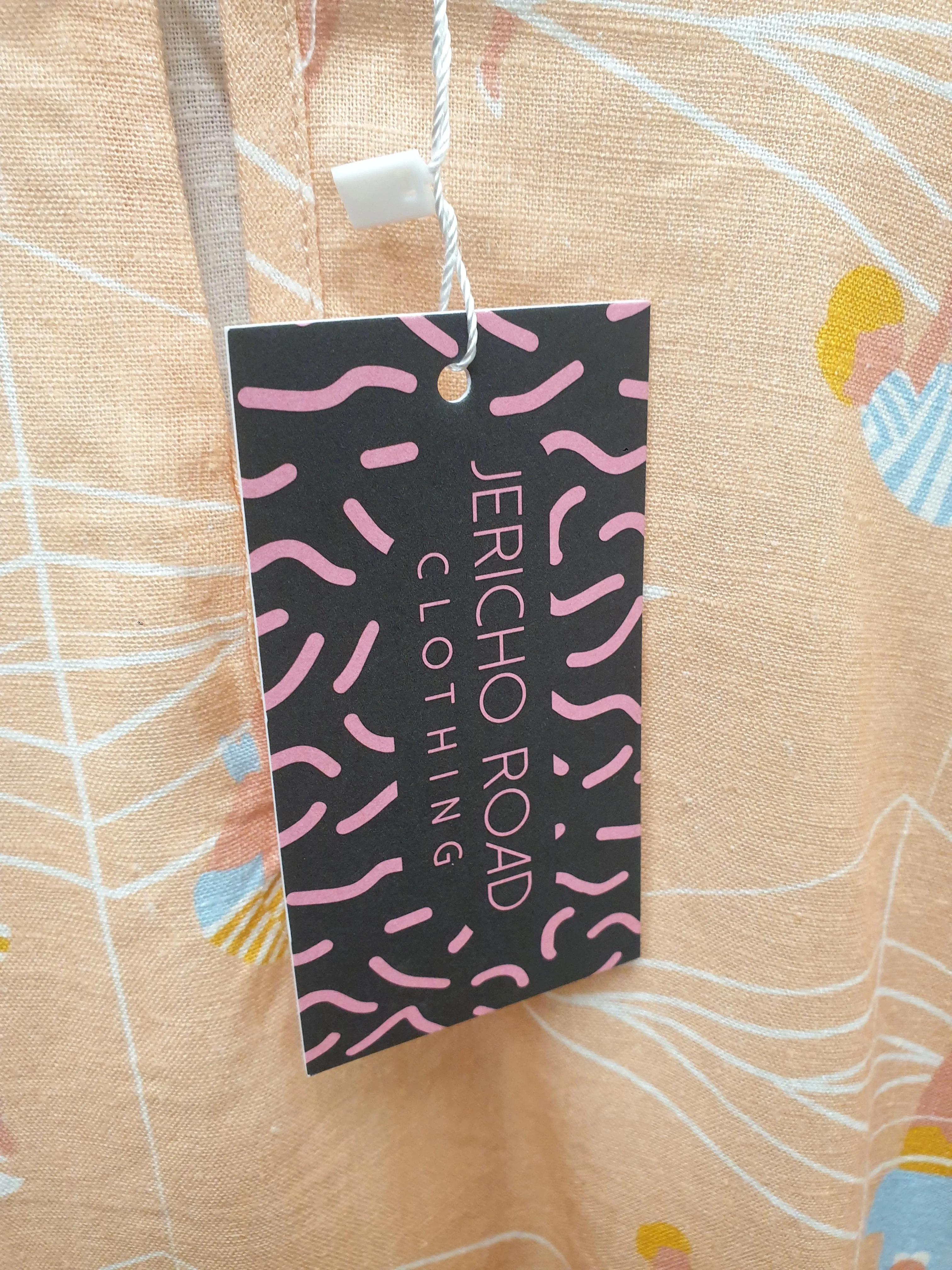 Jericho Road peach linen mix boxy dress with cute print size 20